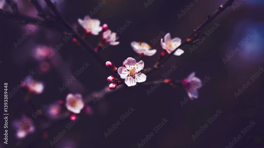 Poster a detailed view of a single flower blooming on a tree branch, ideal for using as a background or add