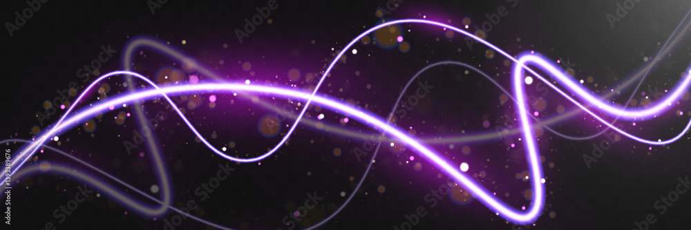 Leinwandbilder Abstract glowing light trails with bokeh and sparkles on a smooth background. Dynamic motion effect for futuristic, digital, and technology-themed designs.
