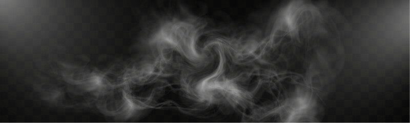 Obraz premium Realistic smoke on transparent background with soft swirling effect, misty fog, airy vapor, atmospheric haze, drifting smog, subtle steam, floating cloud, delicate fumes. 