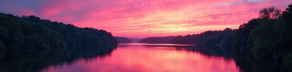 Fototapeta premium Soft pink hues of sunset on the Connecticut River, sunsets, water, Connecticut