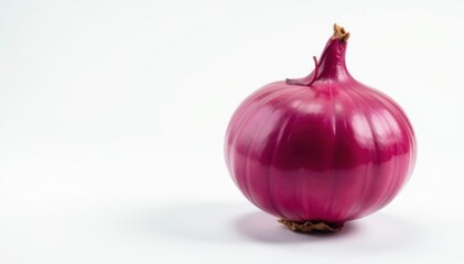 Single red onion, vibrant color, clean white background, organic, closeup