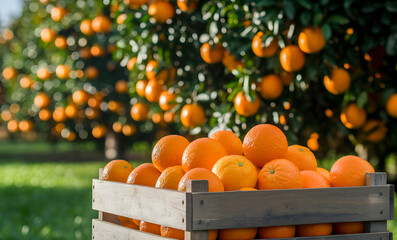Ripe oranges in the orchard