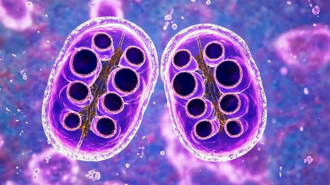 Microscopic View of Two Protozoan Giardia Cells Dividing, Microbiology and Parasitology