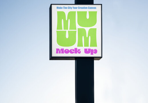 Square Sign Mockup in Clear Blue Sky