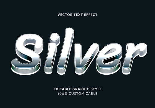 Silvery Glossy Font Metallic Chrome 3d Text Effect