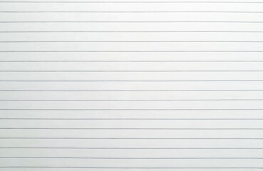 Close-up view of lined notebook paper. White surface with horizontal blue lines. Stationery for writing, notes, school assignments. Template for text, design projects, memo. Simple design suitable