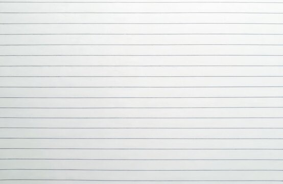 Close-up view of lined notebook paper. White surface with horizontal blue lines. Stationery for writing, notes, school assignments. Template for text, design projects, memo. Simple design suitable