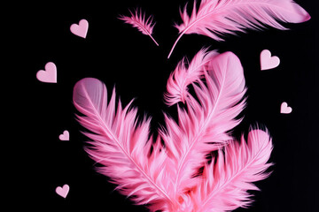 Obraz premium Colorful Pink Feathers and Hearts Arrangement