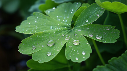 Macro close-up of green leaf with water droplets