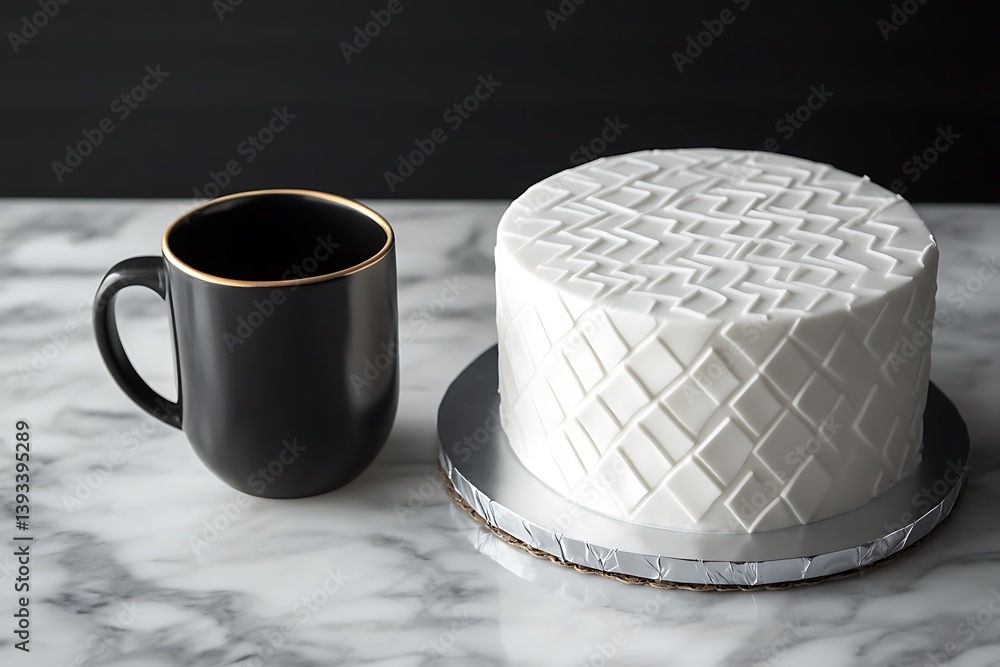 Wall mural minimalist mother's day setting featuring a modern white cake with geometric patterns alongside a sl