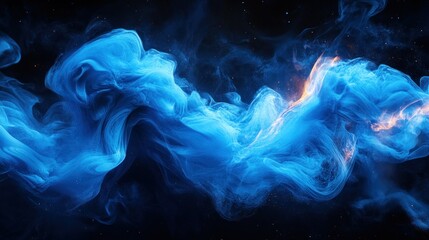 Obraz premium Swirling, vibrant blue smoke with orange accents floats against a dark backdrop