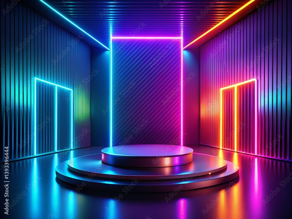Aufkleber modern neon podium display abstract geometric background for product showcase minimalist design for 