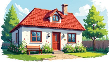 Charming Scandinavian cottage surrounded by greenery, peaceful retreat