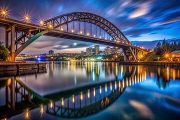 Naklejka premium Serene Minimalist Night Photography of the Fremont Bridge in Seattle A Study in Urban Silhouettes and Nocturnal Hues