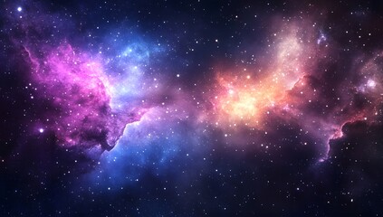 Naklejka premium Colorful nebula and stars in deep space cosmic background abstract illustration.