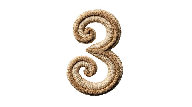 Wooden Number Three Isolated, Natural Digit Symbol, cut out transparent