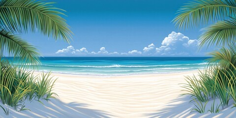 Serene Tropical Beach Scene With Palm Trees
