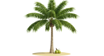 Isolated Palm Tree with Coconuts on Sandy Ground