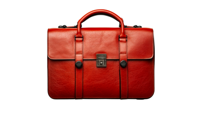 Red leather business briefcase, stylish and professional, cut out transparent