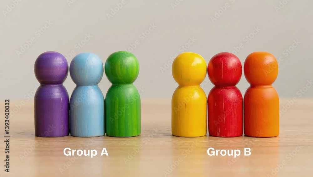 Poster two groups of people a and b. social experiments. control group. surveys and statistics collection. 