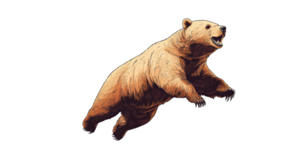 Brown bear jumps, cartoon style illustration, aggressive and dangerous, cut out transparent