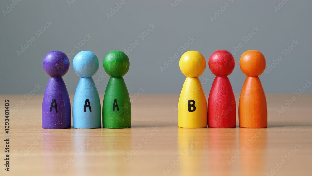 Leinwandbilder Two groups of people A and B. Social experiments. Control group. Surveys and statistics collection. Division into two types. Study of society and social technologies.