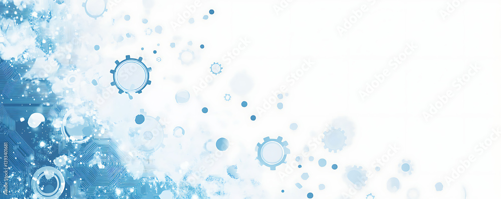 Poster vector illustration of digital technology and data, white background with a blue color scheme.