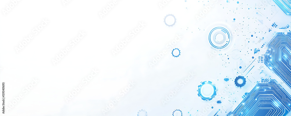 Poster vector illustration of digital technology and data, white background with a blue color scheme.