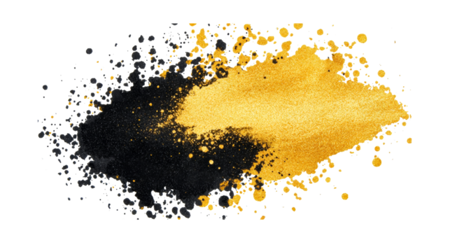 Gold and black ink blot splash abstract illustration , cut out transparent
