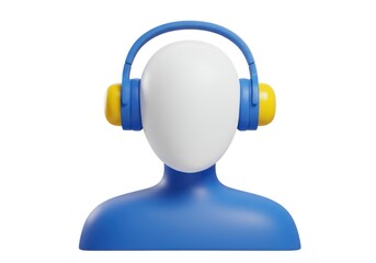 Stylized figure with headphones in blue and yellow