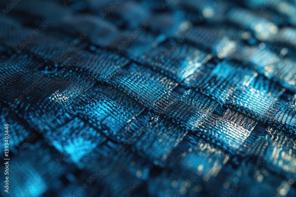Poster abstract close-up of a textured blue fabric with interwoven fibers, creating a complex pattern.