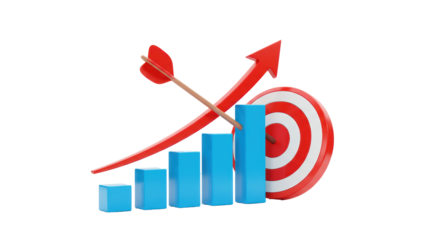 Isolated Business Growth Chart with Target and Arrow