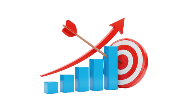 Isolated Business Growth Chart with Target and Arrow