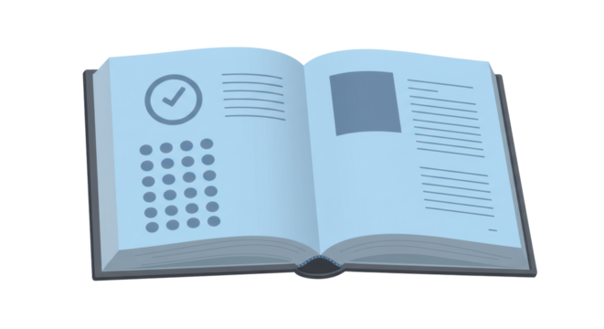 Isolated Open Book with Tick and Calendar Icons