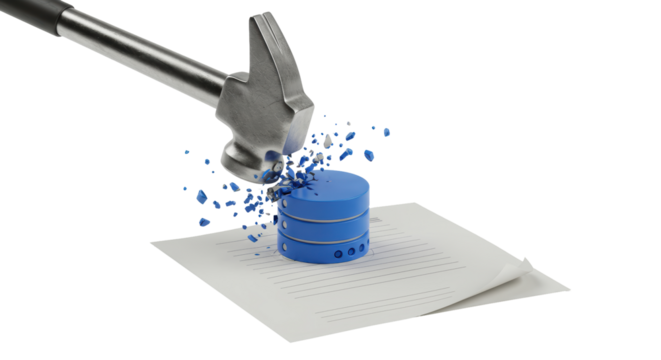 Isolated Hammer Crashing Computer Database on Document