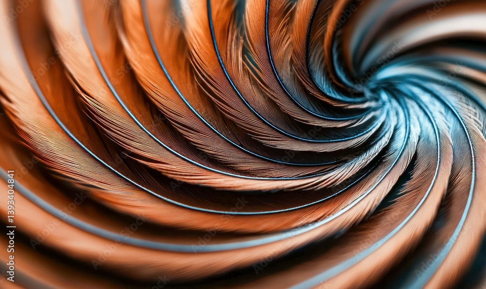 Aufkleber a mesmerizing swirl of rusty orange and teal feathers creates an abstract and captivating visual.