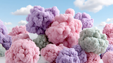 Pastel Fluffy Cloud Forms Abstract 3D Rendering