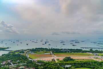 aerial view of the Bay with ships in Singapore near Gardens by the Bay