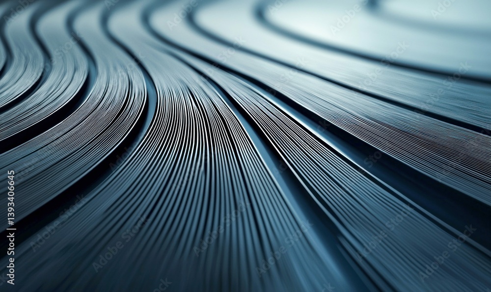 Poster curved metallic lines create a modern abstract pattern with depth and cool industrial tones.