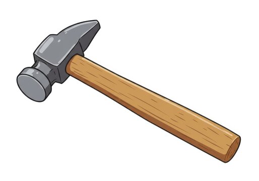 Illustration of a hammer with a wooden handle