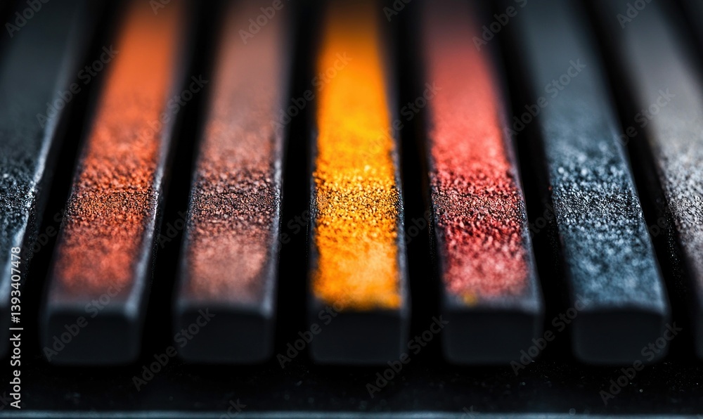 Poster abstract close-up of colorful metallic bars creating a textured and visually appealing composition.