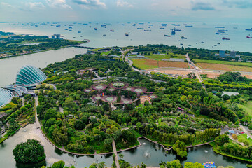 aerial view of the city of Singapore and Gardens by the Bay