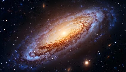 Fototapeta premium Galaxy with swirling arms of stars dust and gas against a dark background.