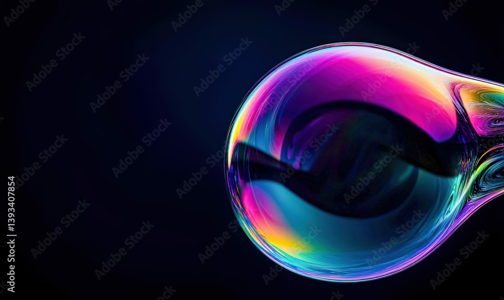 Poster an iridescent soap bubble displays a rainbow of colors and intricate patterns on its surface.