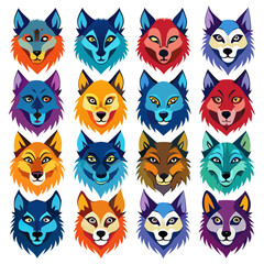 Fototapeta premium wolf Face Colorful icons set vector design