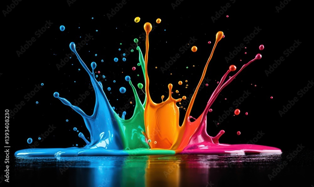 Poster vibrant paint bursts forth in a dazzling explosion of color, creating a mesmerizing splash against d