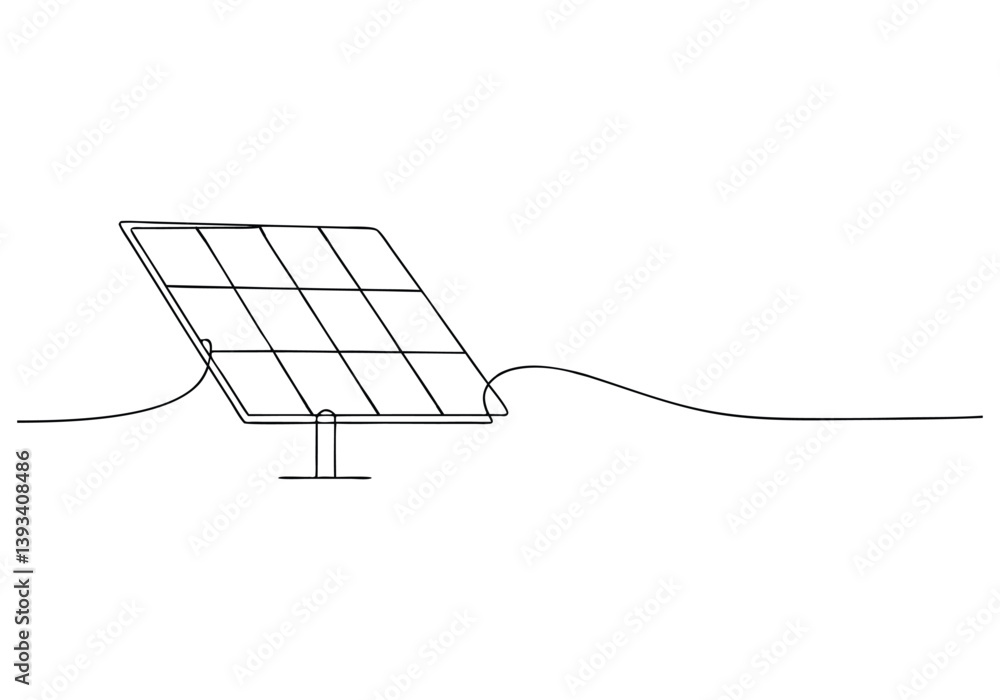 Poster one continuous line drawing of a solar panel in a minimalist and modern vector illustration style