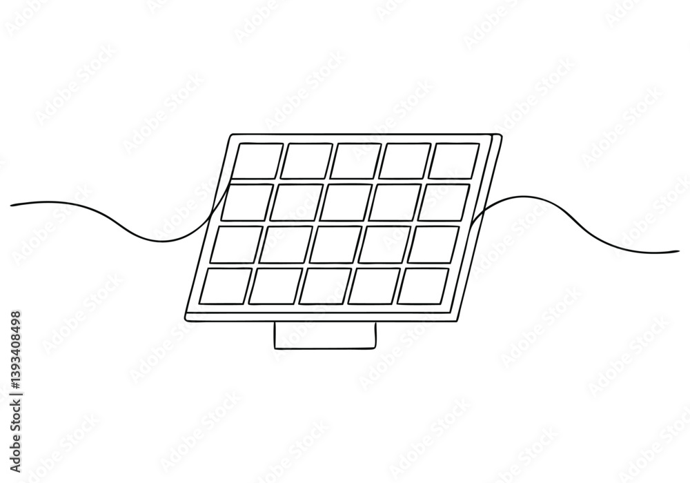 Poster one continuous line drawing of a solar panel in a minimalist and modern vector illustration style