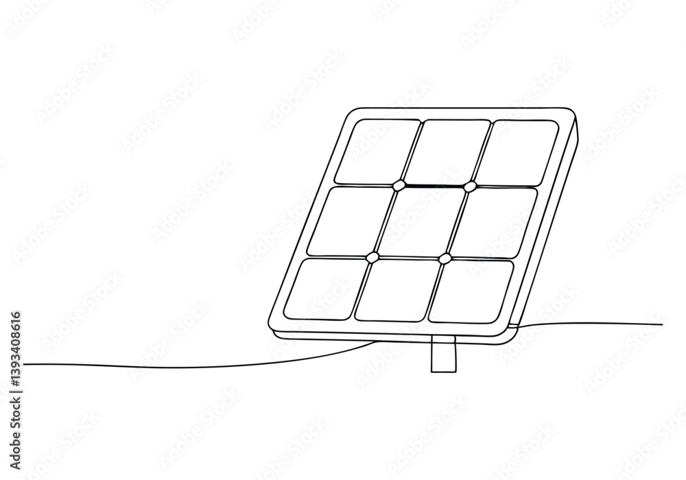 Poster one continuous line drawing of a solar panel in a minimalist and modern vector illustration style