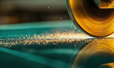 Abrasive wheel grinds surface, sending bright sparks flying in this close-up, detailed shot.